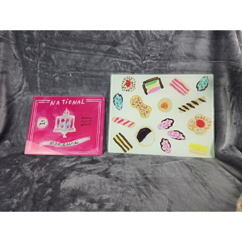 Kate Spade X Lenox 12" Food Prep Glass Boards Set of 2 Retro Whimsy Preppy